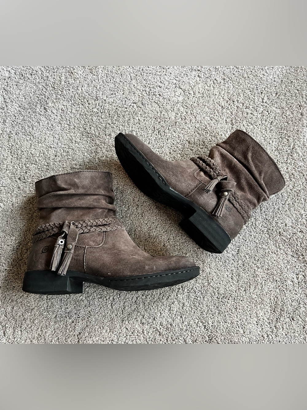 Born Women’s 7.5 Ouvea Ankle Boots Booties Leather Braided Strap Tassel Zip